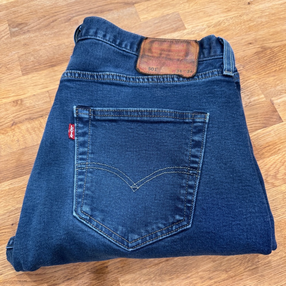 Levi's Classic Vintage 501 Dark Blue Straight Jeans Big E 34x34 Button Closure